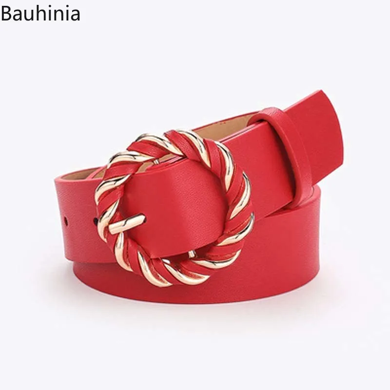 

2021New Ladies Fashion Twist Buckle PU Belt Pure Color Simple Matching Dress Suit Pin Buckle Belt