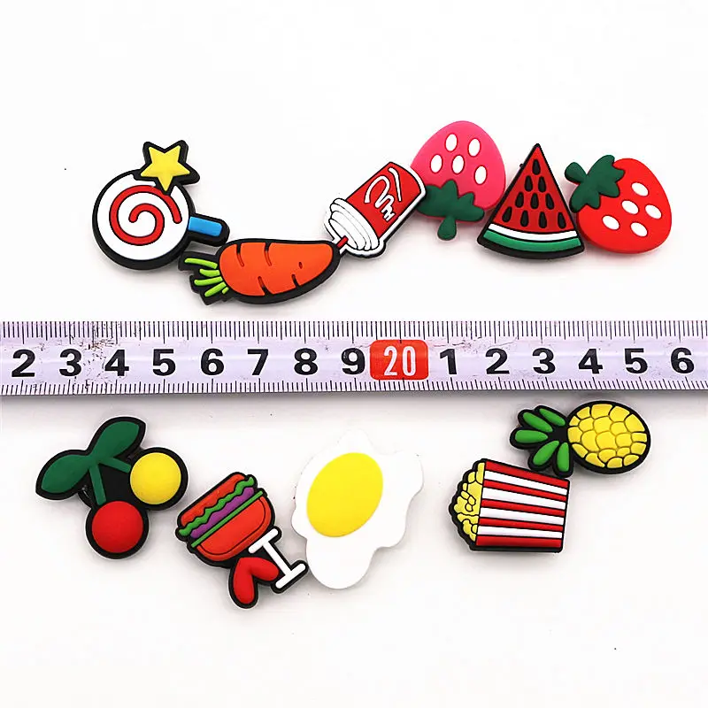11Pcs/Set PVC Cartoon Shoe Decorations Candy Series Garden Shoe Croc Charm Accessories for JIBZ/ Wristbands kids Party Xmas