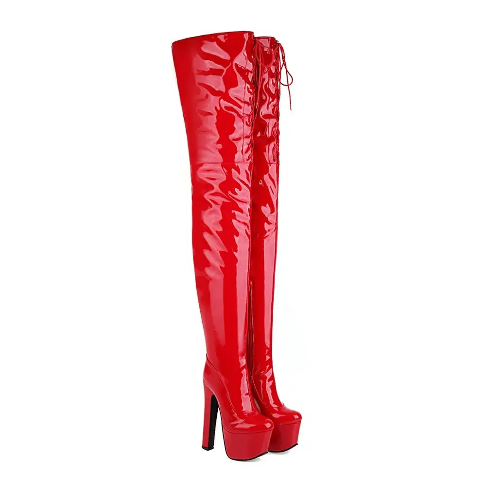 

Patent Leather Sexy Thigh High Heel Boots Winter Platform Red Black Women Over the Knee Boots Large Size 45 48 Lady Fetish Shoes
