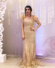 Женское длинное вечернее платье, сексуальное золотистое платье-русалка без рукавов, расшитое бисером, для выпускного вечера, индивидуальный пошив