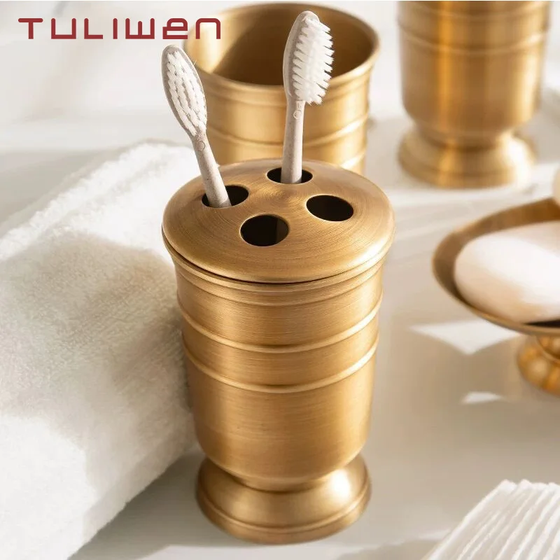 antique brass soap dish liquid soap dispenser toothbrush holder gargle cup storage tank 5pcs bathroom accessory set free global shipping