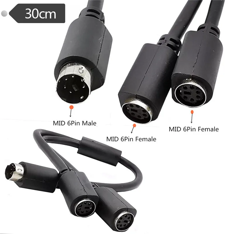 

Mini DIN 6-Pin Splitter Y Adapter Cable 6 Pin PS/2 PS2 Data One male and two female Cable 0.3m 30cm