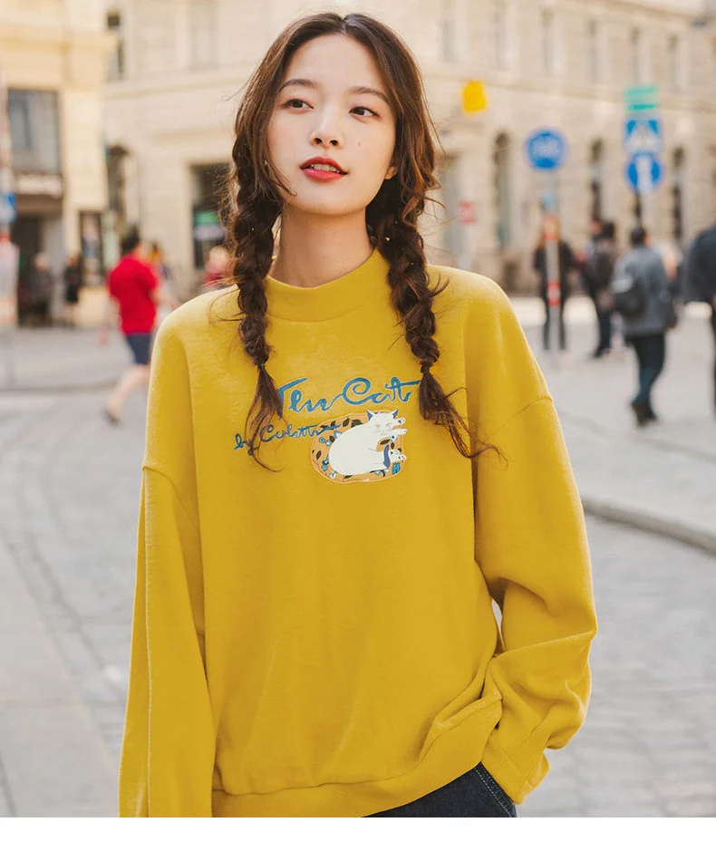 INMAN Autumn New Arrival Cotton Blending O-neck Fashion Cute Print Loose All Matched Women Sweatshirts