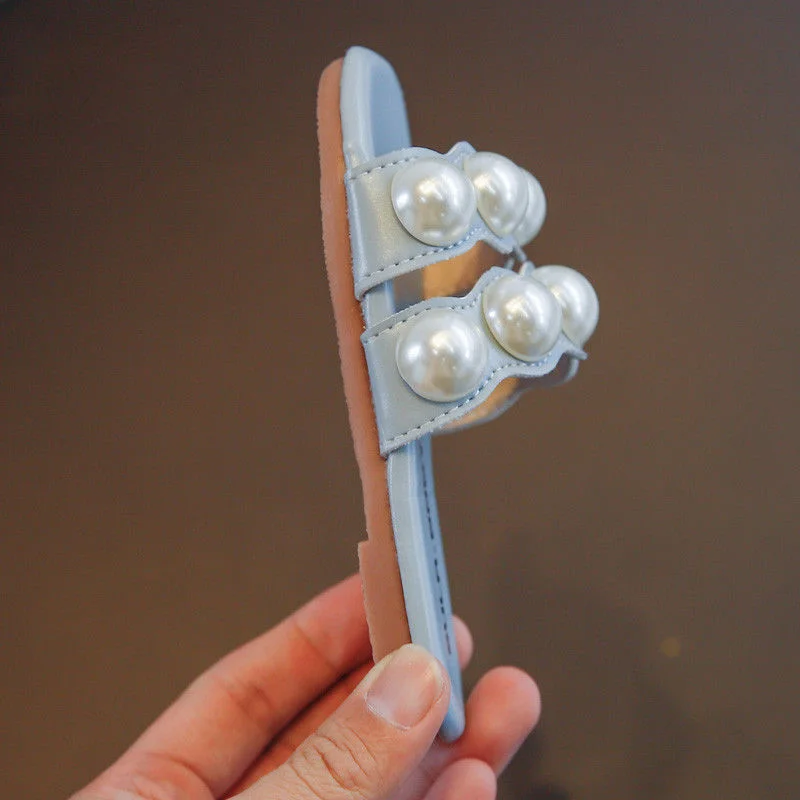 

Girls' Slippers 2021 Summer New Princess Fashion Pearl Sandal Footwear Women shoes 2020 Children Flat girls Slippers platforms