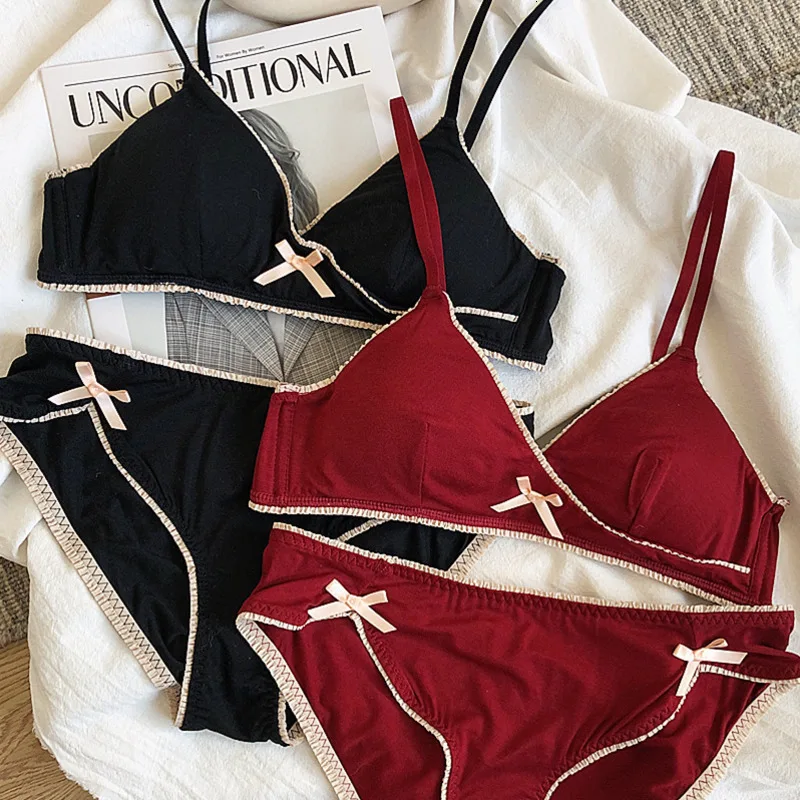 Однотонный Французский Простой комплект с бюстгальтером сексуальные трусики