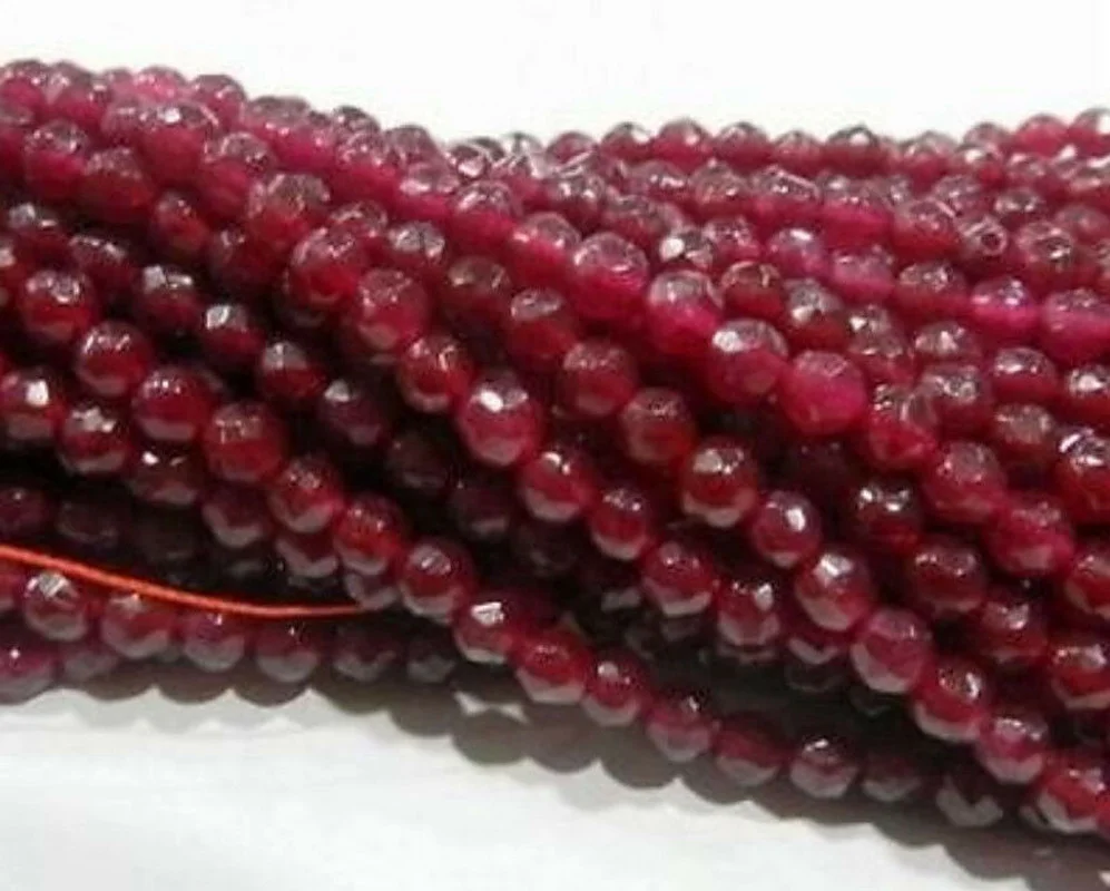 

Natural 4mm Faceted Brazil Red Ruby Gemstone Round Loose Beads 15" AAA+