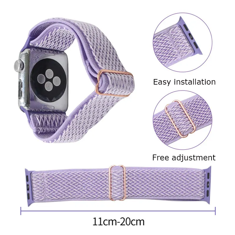 Scrunchie Strap for Apple watch band 44mm 40mm 38mm 42mm Adjustable Elastic Nylon solo Loop bracelet iWatch series 3 4 5 6 se