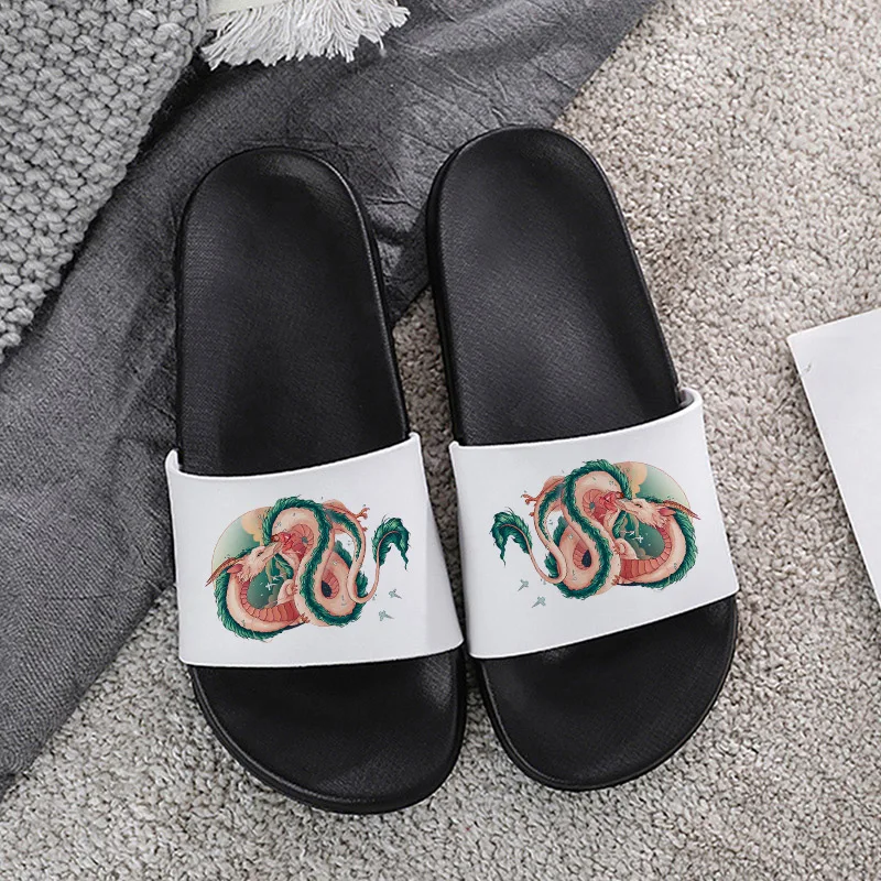 

Flat Bottom Women's Slippers Summer Beach Slippers Cartoon Dragon Pattern Anime Print Slippers Sandals Bathroom Bedroom Slippers