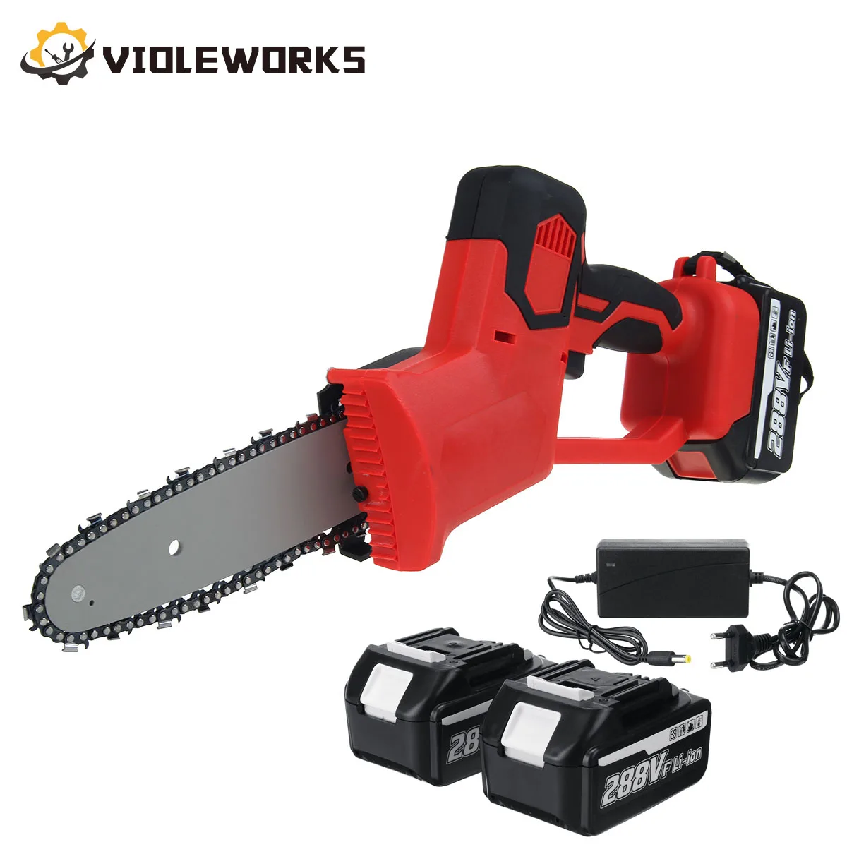 

20V 8 inch Electric Saw Chainsaw Rechargeable 288VF Li-ion Battery Pruning Saw Wood Cutting One-handed Power Tool for 18V