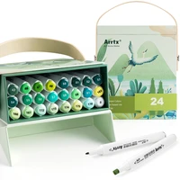 arrtx alp art marker pen 24 green colors art markers double tip sketch markers alcohol based ink tones art supplies