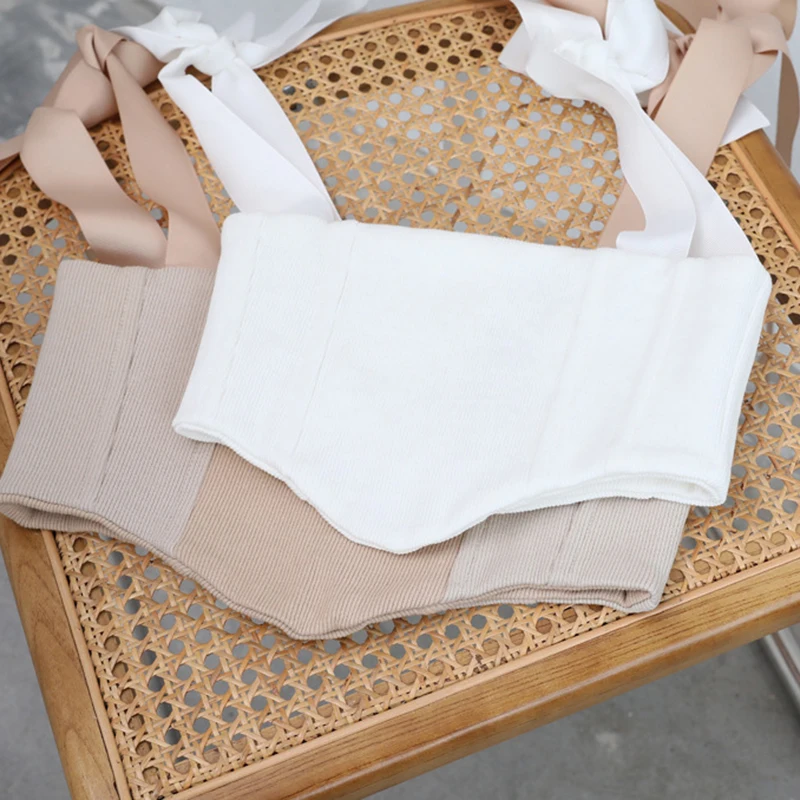 

VGH Sexy Patchwork Bowknot White Vest For Women Square Collar Sleeveless Backless Lace Up Short Tank Top Females Summer Fashion