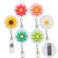 6pcs lot colorful flower dress retractable id card badge holder reel for nurse student office love heart drawberry style