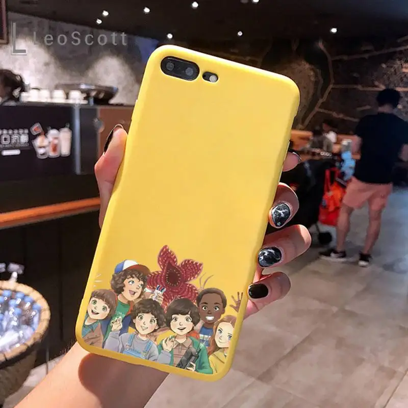 

Stranger things Phone Case Yellow Candy Color for iPhone 6 7 8 11 12 s mini pro X XS XR MAX Plus