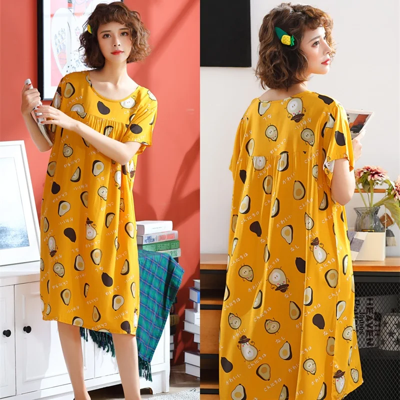 Летняя хлопковая одежда для сна M-5XL женская ночная рубашка модная с принтом