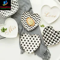 Love Mis Heart Shape Ceramic Plate with Glod Rim Dessert Snack Trinket Jewelry Dish Decorative Tray Table Decoration