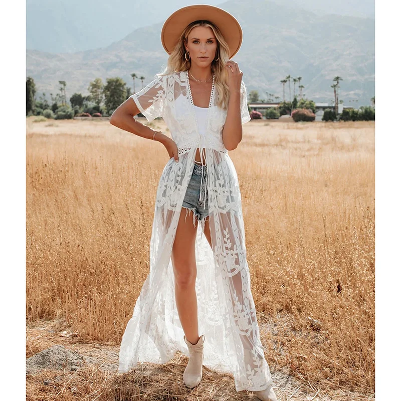 Пляжная туника длинное кружевное пляжное платье женская накидка для плавания