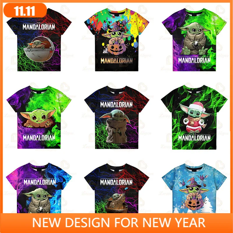 

Disney T Shirts Men Women Summer Short Sleeve Sports Tee Tops T-shirt Boy Girl Kids 3-14 Years Old Baby Yoda Tee Clothing