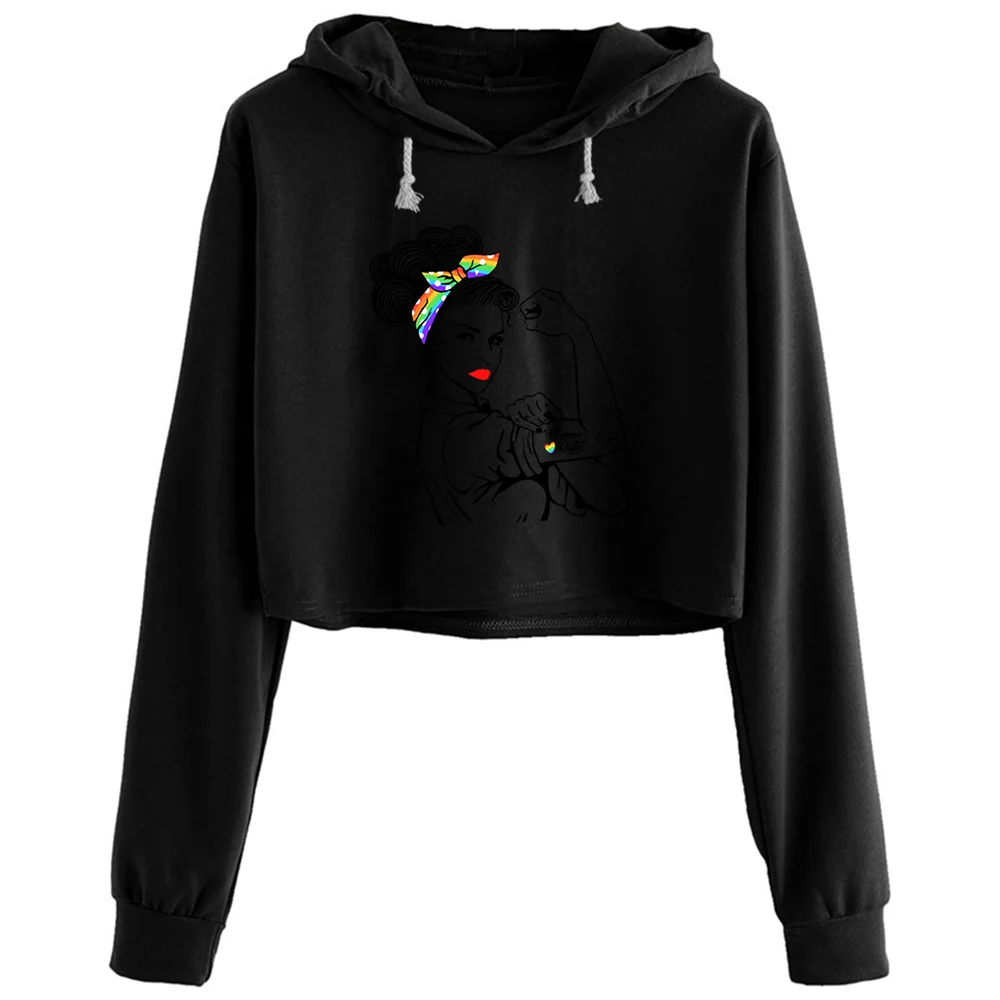 

Lady Human Right Lgbt Pride Crop Hoodies Women Aesthetic Kpop Korean Y2k Pullover For Girls