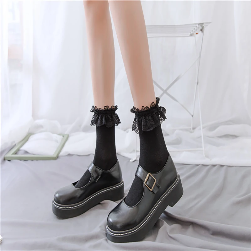 Fashion Socks Lolita Style Japanese Cute Girl Woman Fashion Lace Socking Sweet Retro Frilly Ruffle Cotton Princess Socks