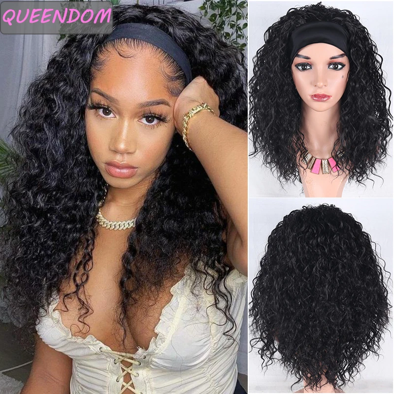 

Long Wavy Headband Wigs for Afro Women Natural Synthetic Curly Water Wave Wrap Wig Heat Resistant Glueless Easy Cosplay Hair Wig
