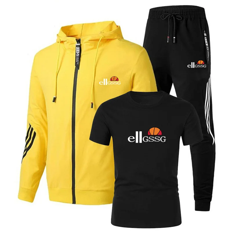 

2021 new brand print men's football jersey casual sportswear hooded suit spring thin zipper jacket + trousers 3 piece sportsuit