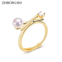 zhboruini design pearl ring real freshwater pearl 14k gold plated ring korean style geometric wedding party jewelry for woman