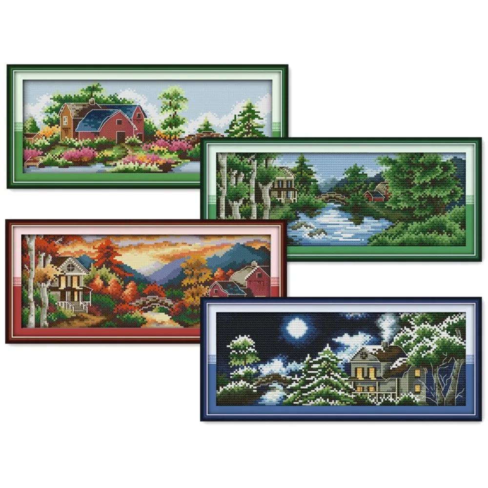 

Everlasting Love Castle Of 4 Seasons Chinese Cross Stitch Kits Ecological Cotton Printed 11CT DIY Christmas Decorations For Home