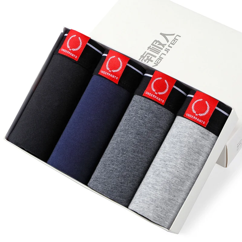 4pcs/lot Men's Underwear Boxers  Male Panties Cotton Breathable Man Boxer Solid Underpants Comfortable Brand Shorts Mens Boxers