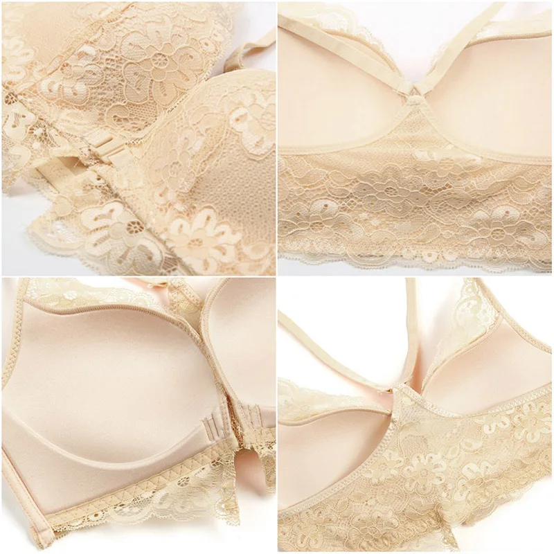 

Sexy Lace Women Bras No Steel Ring Front Buckle Beauty Back Gather Adjustment Bras Embroidered Lace Bra