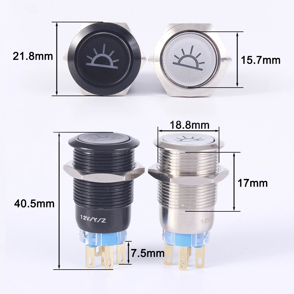 19 мм алюминий/латунь родиевое покрытие Металл Momenary/фиксация светодиодная