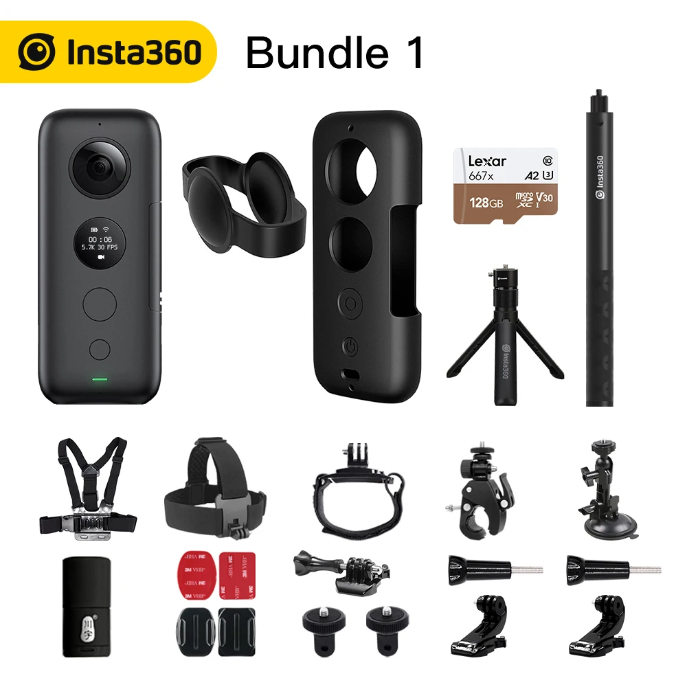 Insta360 ONE X Экшн-камера VR 360 панорамная камера для iPhone и Android 5,7 K видео 18MP фото невидимая селфи-палка - Цветной: Bundle 1