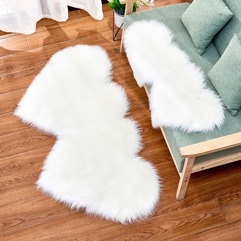 

Living Room Carpet Double Heart Plush Carpet Artificial Wool Sheepskin Home Kids Floor Rug Foot Mat Bedroom Shaggy Carpets