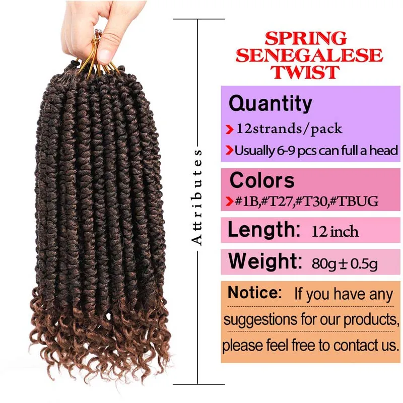 

Spring Twist Senegalese Crochet Braids Curly End Crochet Hair Passion Twist Hair Extension Braid For Black Women