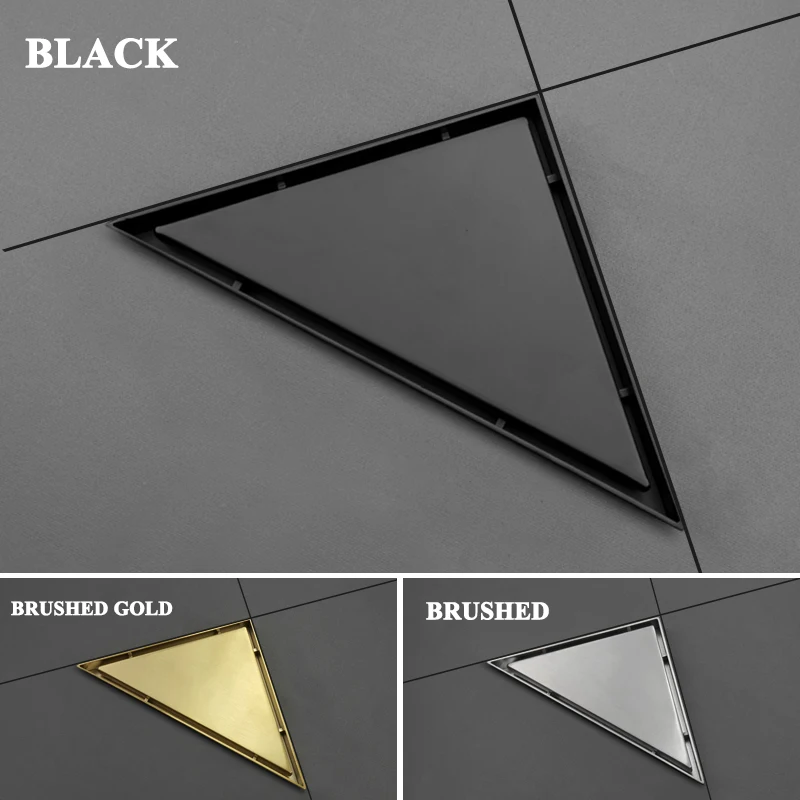 

Hidden Type Stainless Steel Triangle Tile Insert Floor Waste Grates Shower Drain Invisible Bathroom Floor Drains Brushed Gold