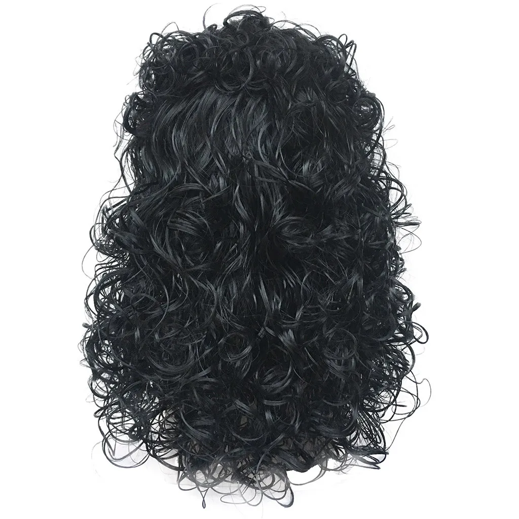 

Fashion 40cm black Man Black Long Cruly Men's Wig Party Wig resistant synthetic fiber Handsome Cool Wig For Party Cosplay wigs