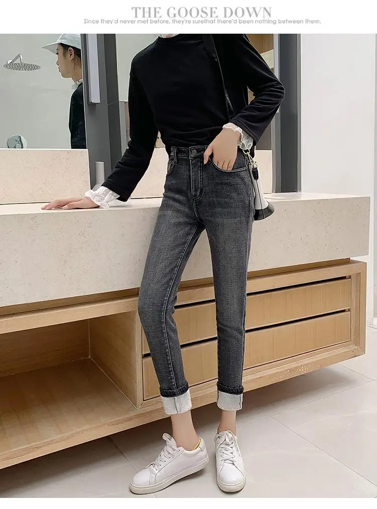 Gray Velvet Black GUUZYUVIZ женские джинсы карандаш плюс бархатные повседневные зимние джинсовые штаны женские джинсы с завышенной талией Femme плюс размер джинсы Mujer черный - Цвет: Gray Velvet Black