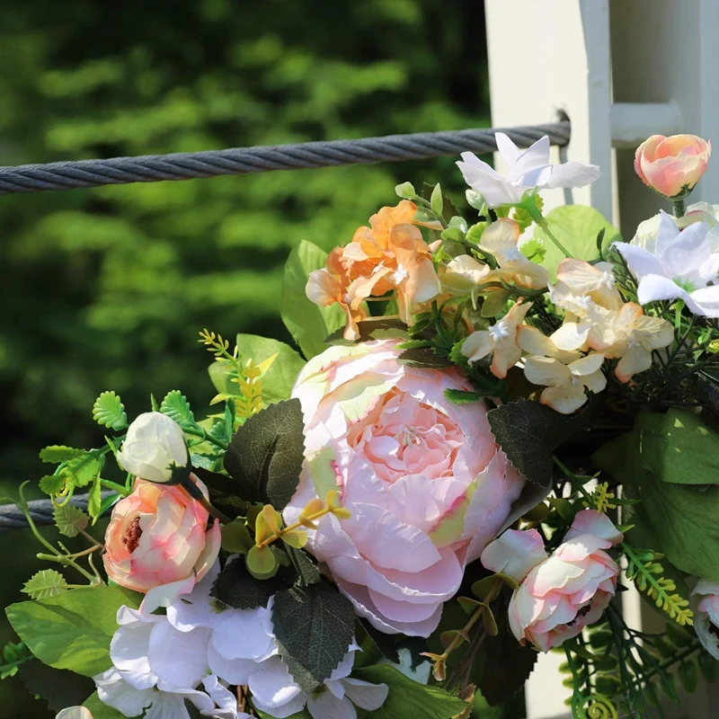 

Artificial Peony Flower Wreath Beautiful Handcrafted Mix Flowers for Front Porch Wall Window Party Farmhouse Home Decor