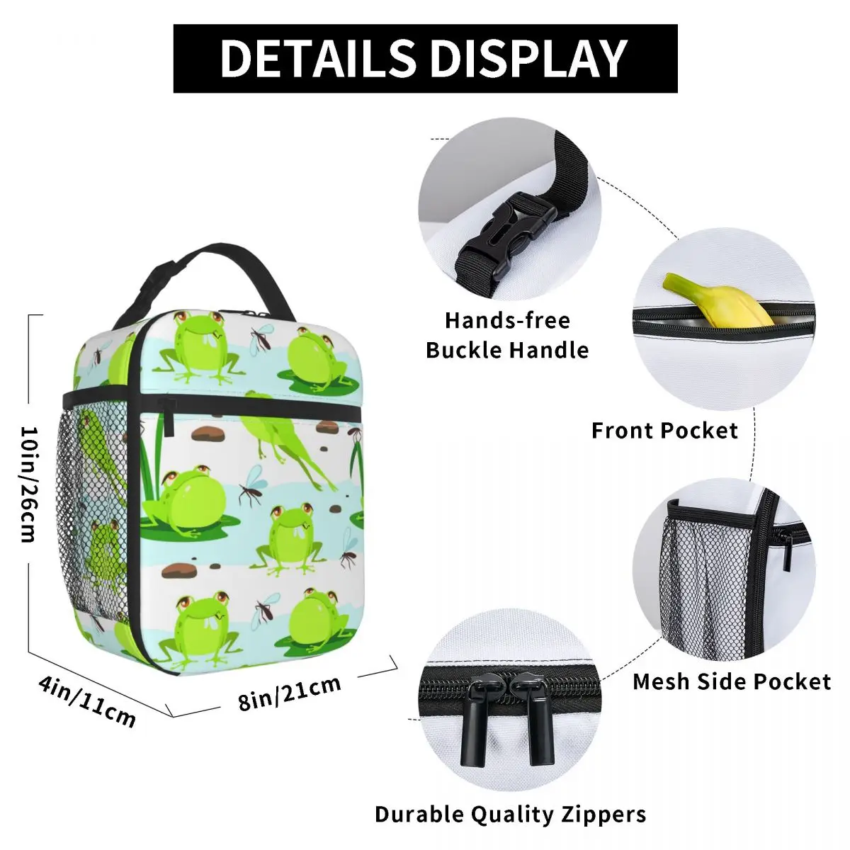 

Bull Frog Lunch Bag for Women Men Large Insulated Lunch Box with Water Bottle Holder and Pockets