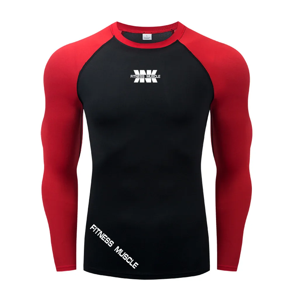 

Fitness Muscle Men Long Sleeve Running Sports T Shirt Men Muscle Bodybuilding Gym Compression Quick Dry Tight Patchwork T Shirts
