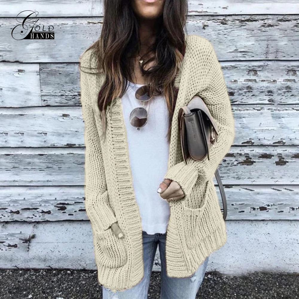 Золотые руки 2019 Зима Осень Твердые Карманы шерстяной кардиган женский