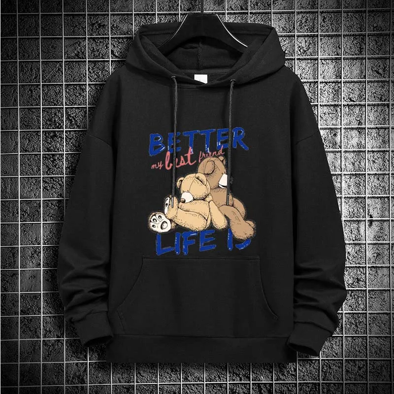 

Cartoon Bear Street Couple Hoodie Long Sleeve Pullover Men Women Hoodie Street Hip Hop Sports DH0806 Casual Suddera Con capucha