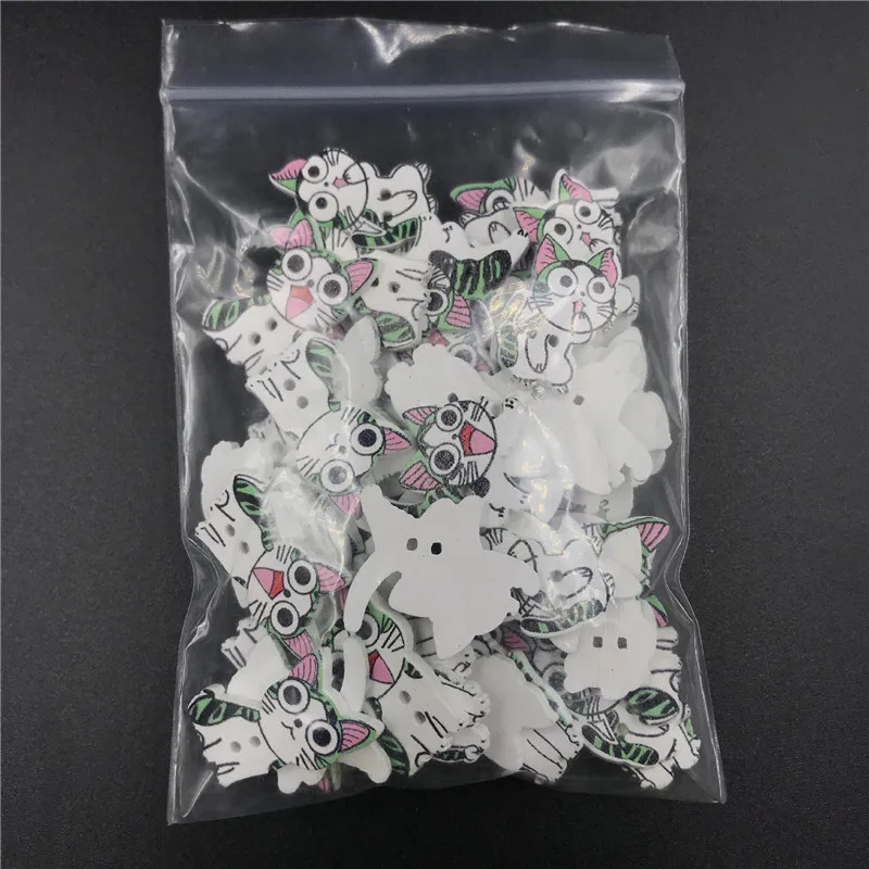 

50pcs Sewing Accessories Vintage Wooden Buttons Decorative Buttons for Crafts Cute Kitten Scrapbooking Craft Buttons for Clothes