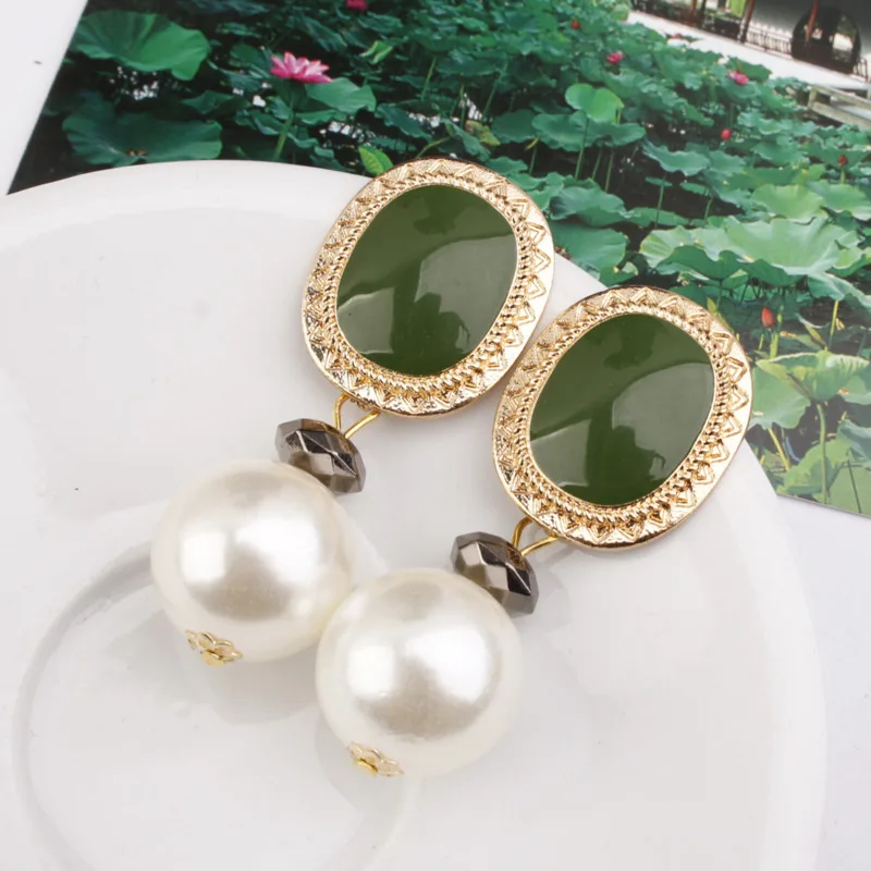 

Fashion Gold Color Oval Jewel Imitation Pearl Drop Earrings for Women Brincos Earring 2021 Irregular Korean Jewelry Earing
