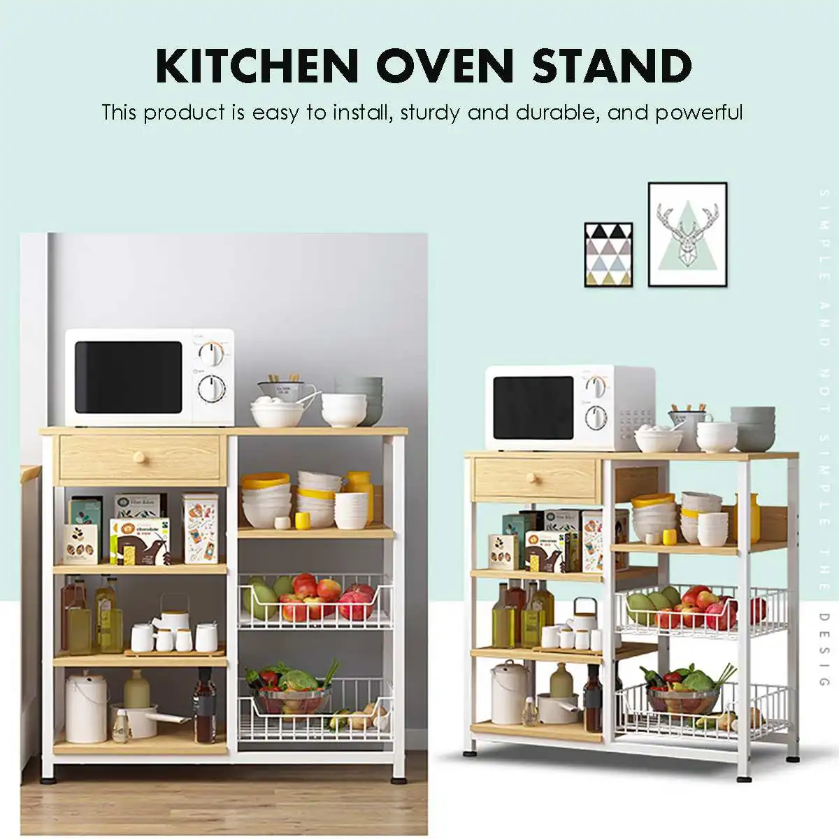 

Multi Layers Kitchen Rack Shelves Microwave Oven Stand Storage Holders Racks Organizer Cupboard with Drawer Utility Workstation