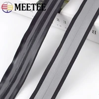 meetee 25meters waterproof zipper reflective coil nylon zippers 3 5 grey black for outdoor night coat worker garment ky439