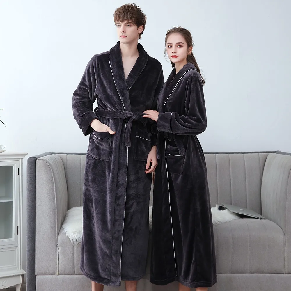 

Plus Size 3XL Couple Men Robe Winter Flannel Soft Kimono Gown Lovers Large Long Bathrobe Nightwear Thick Warm Women Sleepwear