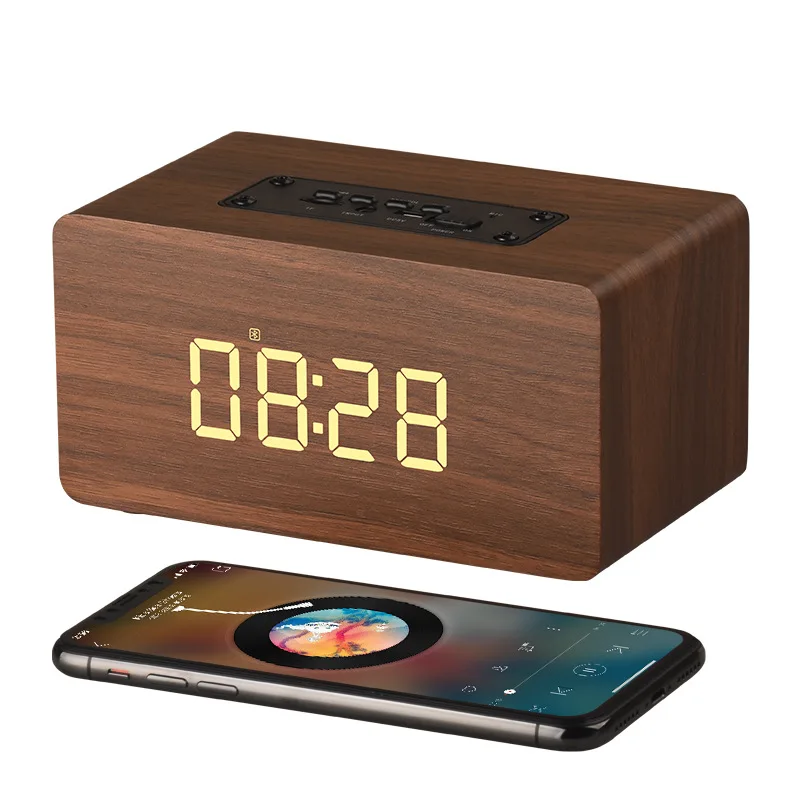 Деревянный Будильник Bluetooth беспроводной динамик многофункциональные