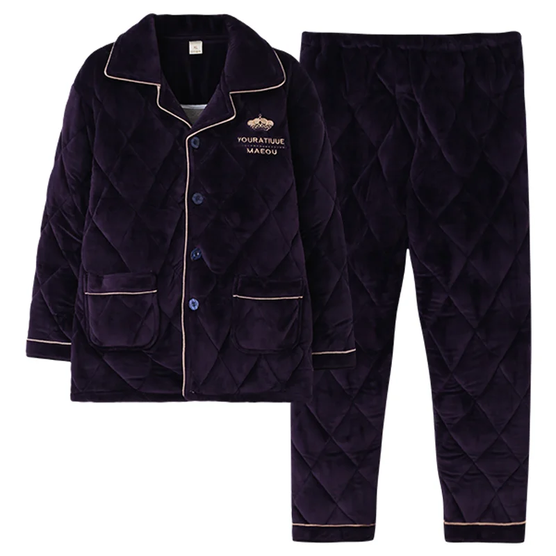 

Winter Thick Warm Men Clip Cotton Pajamas Set Long Sleeve Turn-down Collar Cardigan Mens Sleepwear Loose Plus Size Male Homewear