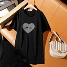 Летняя повседневная 2021 новая модная свободная футболка с короткими рукавами для женщин с индивидуальным рисунком в виде сердца с горячими бриллиантами Универсальные женские топы