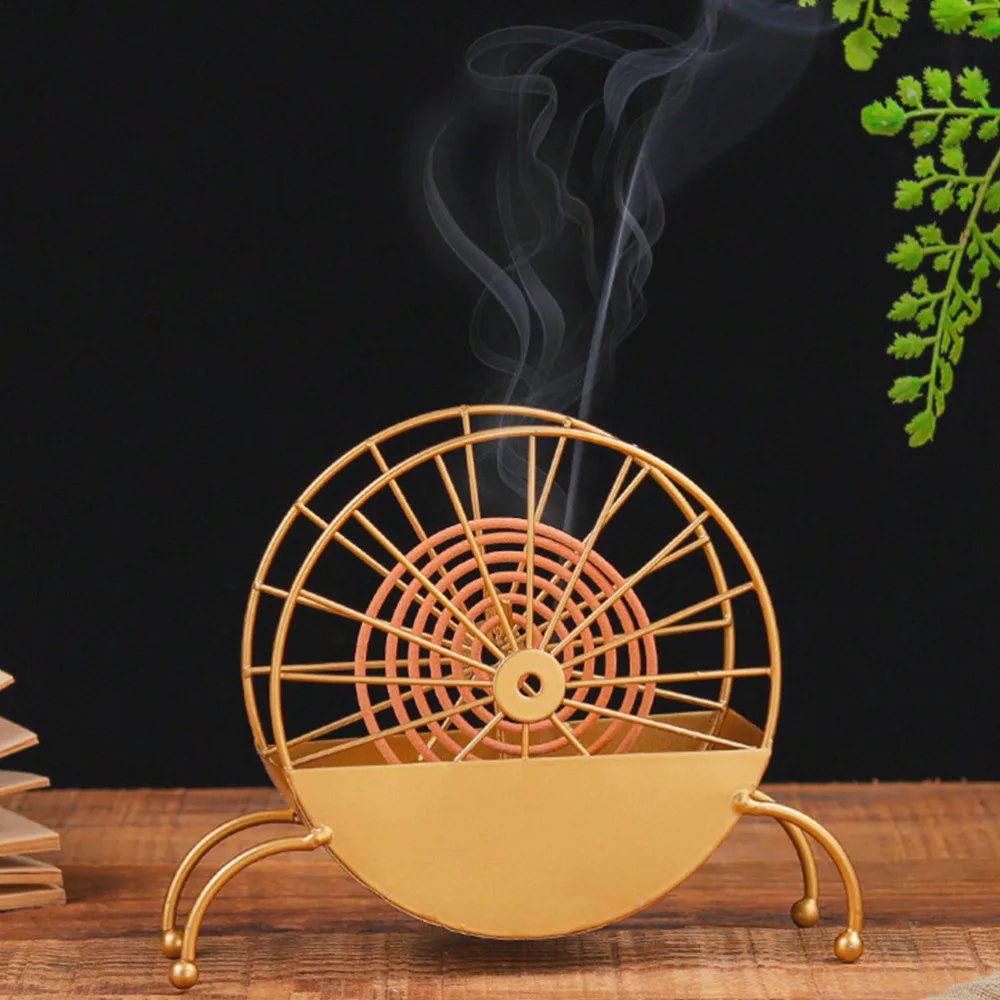 

1Pc Fireproof Mosquito Coil Tray Iron Mosquito Incense Holder Ornament (Golden)